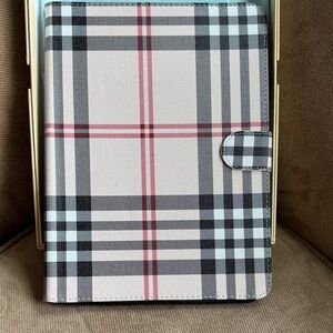 Plaid Tablet Folio Case with Magnetic Closure - White, Black & Red